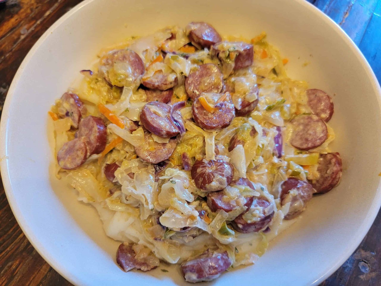 Creamy Kielbasa and Cabbage Skillet- Trim Healthy Mama S, Low Carb