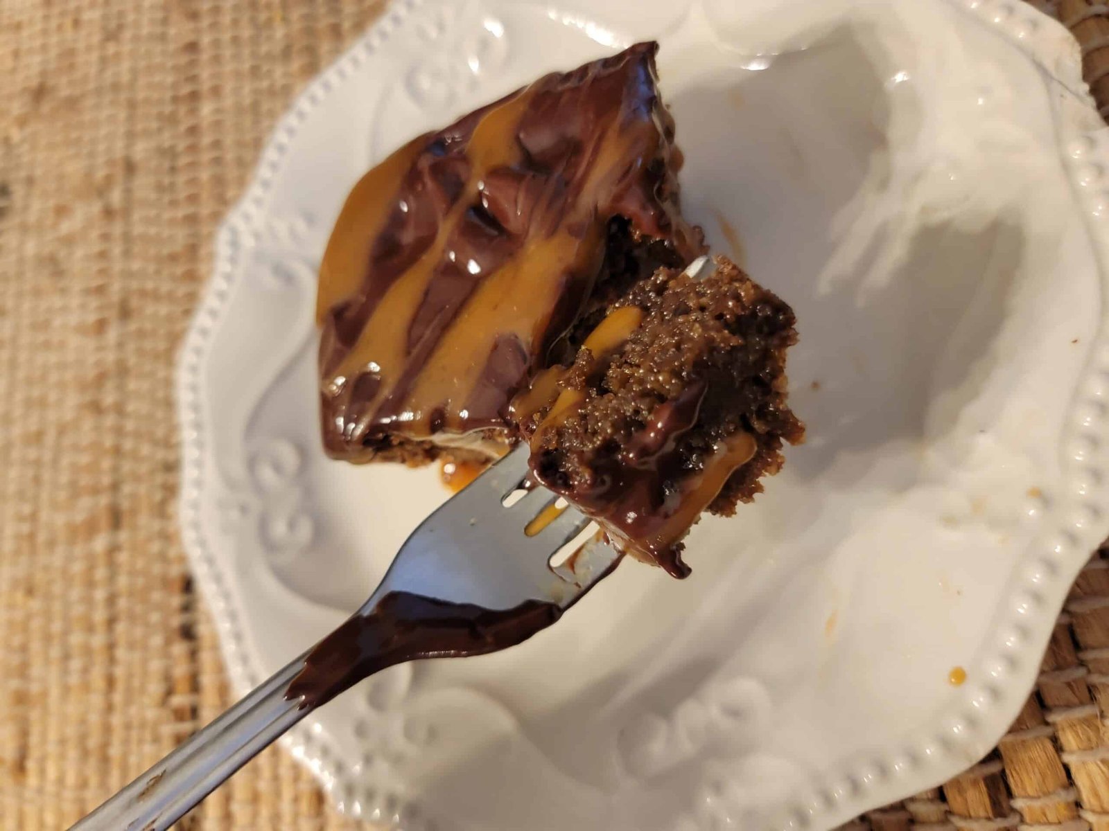 Divine Caramel Chocolate Fudge Poke Cake is Low Carb/Trim Healthy Mama S