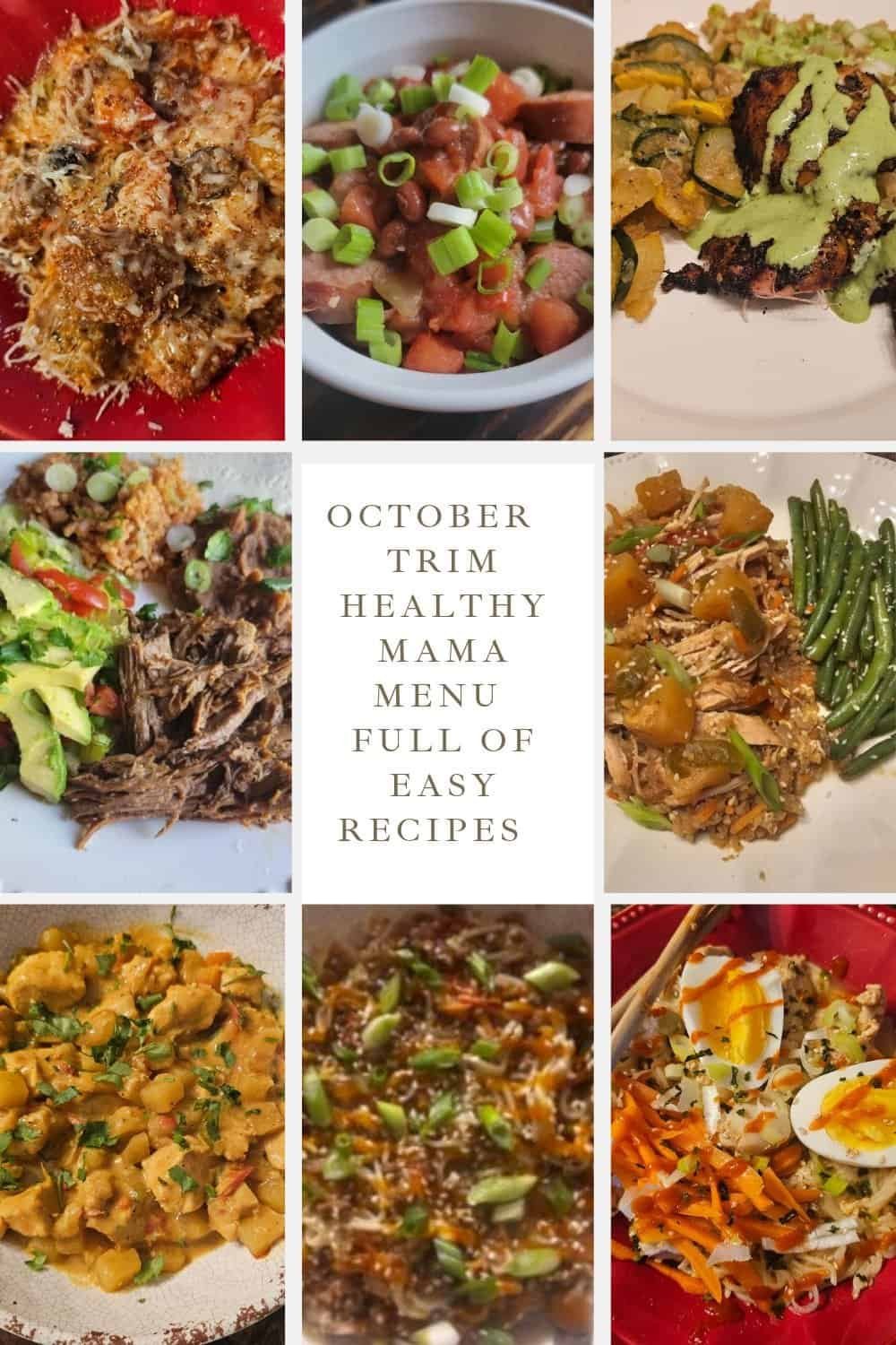 October Trim Healthy Mama Menu