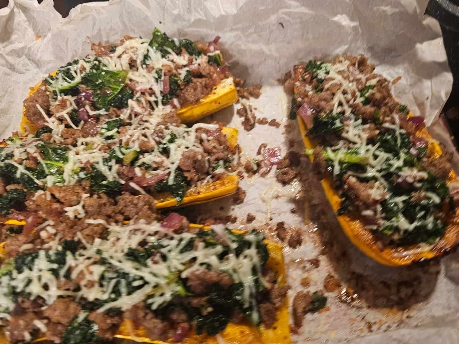 Sausage and Kale Stuffed Delicata Squash