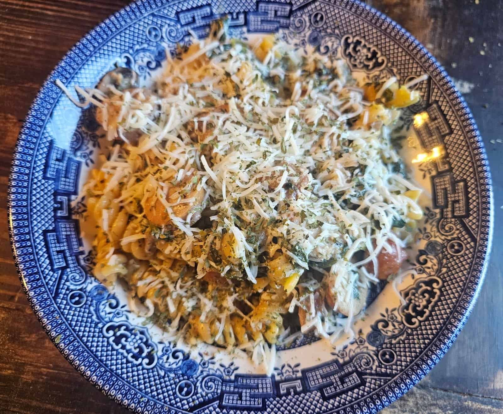 Creamy Chicken Sausage with Spinach and Mushrooms