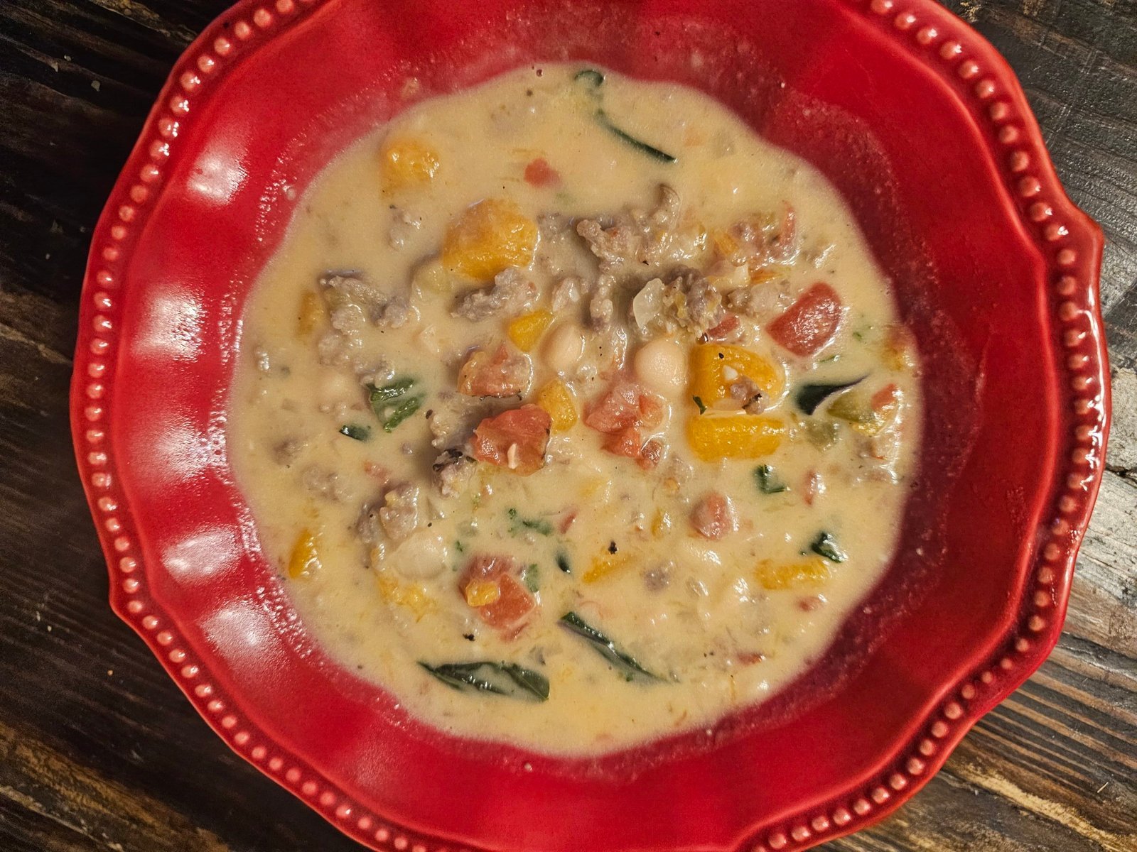 Creamy Butternut Squash Soup with Italian Sausage and Kale